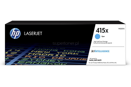 Oryginalny toner HP 415X W2031X do drukarki HP Color LaserJet Pro M454dn M454dw M479fdn M479fdw M479fnw MFP, HP Color LaserJet Enterprise M455dn M480f MFP Błękitny o powiększonej wydajności 6000 stron