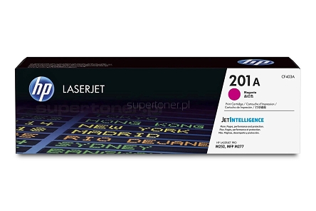 Oryginalny toner HP CF403A (HP 201A) do drukarki HP Color LaserJet Pro M252 M252dw M252n M274 M274n M277 M277dw M277n M277 MFP purpurowy (Magenta). Wydajność tonera wynosi 1400 stron przy pokryciu 5% strony A4 (wg normy ISO/IEC 19798).