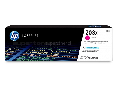 Oryginalny toner HP Color LaserJet Pro M254 M254dw M254nw M280 M280nw M281 M281fdn M281fdw MFP Magenta (Purpurowy). Toner HP CF543X, 203X o wysokiej wydajności 2500 stron. 
