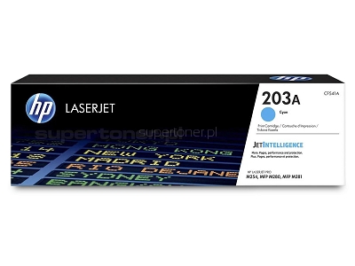 Oryginalny toner HP Color LaserJet Pro M254 M254dw M254nw M280 M280nw M281 M281fdn M281fdw MFP Cyan (Błękitny). Toner HP CF541A, 203A o standardowej wydajności 1300 stron. 