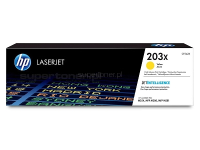 Oryginalny toner HP Color LaserJet Pro M254 M254dw M254nw M280 M280nw M281 M281fdn M281fdw MFP Żółty (Yellow). Toner HP CF542X, 203X o wysokiej wydajności 2500 stron. 