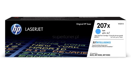 Oryginalny toner HP 207X W2211X do drukarki HP Color LaserJet Pro M255dw M255nw, HP Color LaserJet Pro MFP M282nw, HP Color LaserJet Pro MFP M283fdn M283fdw Błękitny o powiększonej wydajności 2450 stron