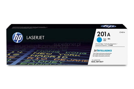 Oryginalny toner HP CF401A (HP 201A) do drukarki HP Color LaserJet Pro M252 M252dw M252n M274 M274n M277 M277dw M277n M277 MFP niebieski (Cyan). Wydajność tonera wynosi 1400 stron przy pokryciu 5% strony A4 (wg normy ISO/IEC 19798).