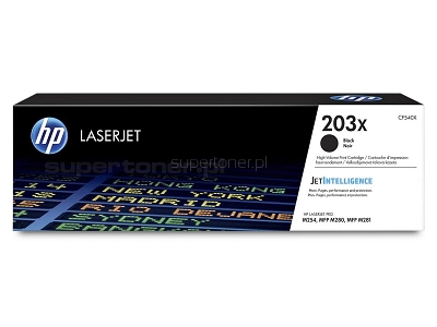 Oryginalny toner HP Color LaserJet Pro M254 M254dw M254nw M280 M280nw M281 M281fdn M281fdw MFP czarny (Black). Toner HP CF540X, 203X o wysokiej wydajności 3200 stron. 