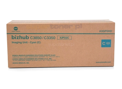 Oryginalny bęben Konica Minolta Bizhub C3350 C3850 niebieski (IUP22C, IUP-22C, A3GP0HD). Wydajność bębna wynosi 50000 stron wg normy ISO/IEC 19798.